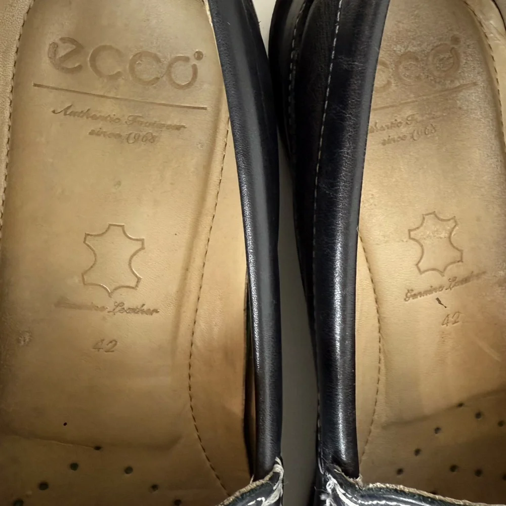 Ecco Black Leather Classic Moc Toe Leather Loafer Shoe Slip On Men Size 42 8-8.5